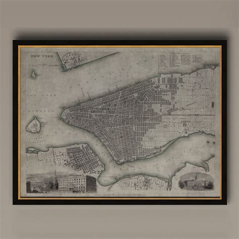 New York City Map Vintage Map of Manhattan Island Vintage | Etsy