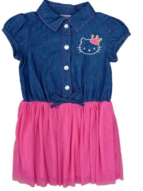 Hello Kitty - Hello Kitty Toddler & Girls Princess Denim & Pink Tulle Short Sleeve Dress ...