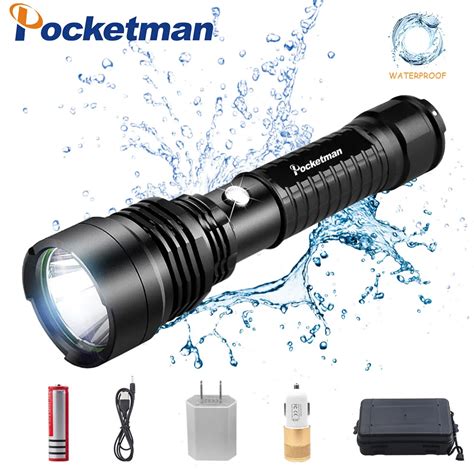 Pocketman 30000Lumens Super Bright LED Tactical Flashlight Rechargeable Waterproof Linternas ...