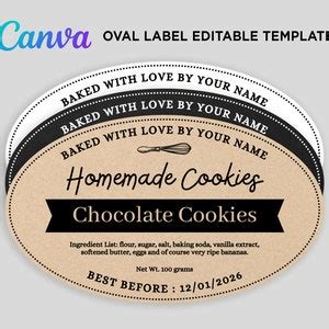 Oval Label Template, Oval Sticker for Homemade Cookies, Breads, Pastry, Bakery Labels, Oval Food ...