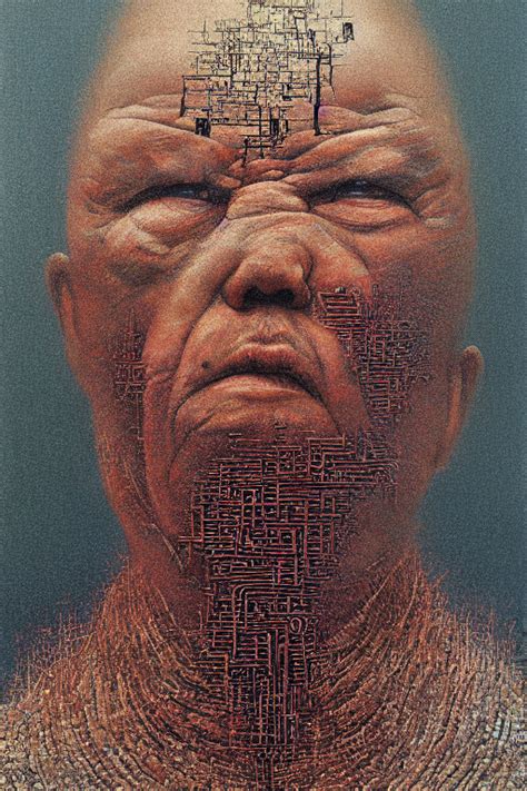 ascii art, hyperrealism oil painting, portrait scary ai weiwei style ...