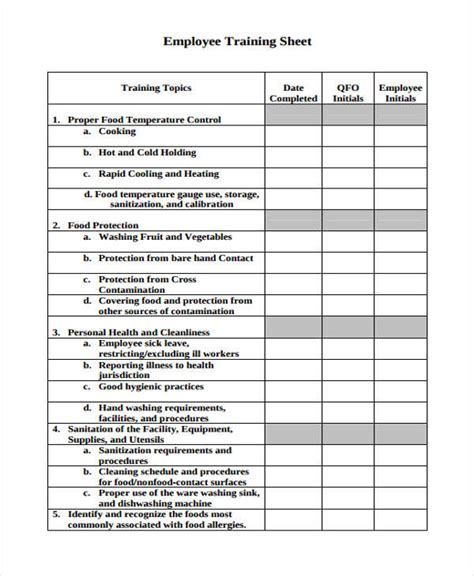 Training Sheet Template - 9+ Free PDF Format Download