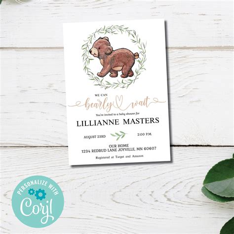 We Can Bearly Wait Baby Shower Invitations - Digital Download Editable Printable Template ...