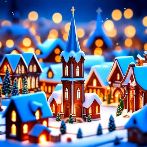 Premium AI Image | A Christmas Village Scene With A Church Town Square ...