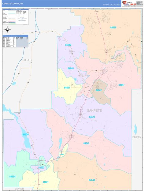 Sanpete County, UT Wall Map Color Cast Style by MarketMAPS - MapSales.com