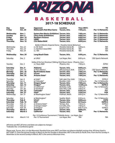 Arizona Wildcats Basketball Schedule | Examples and Forms