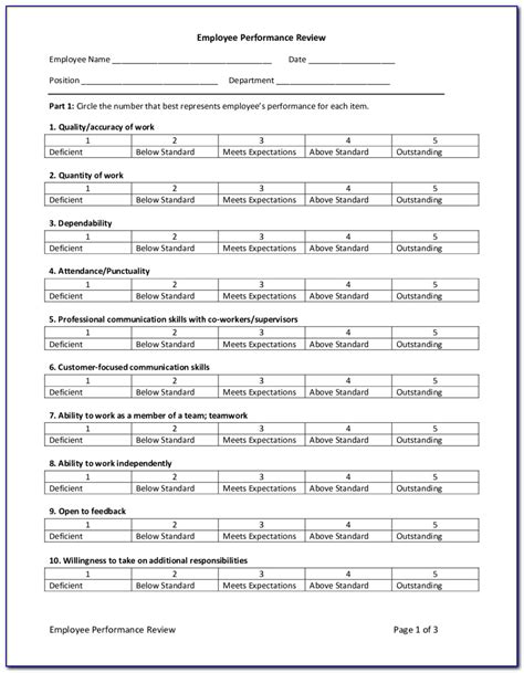 Printable Employee Self Evaluation Form - Printable Forms Free Online