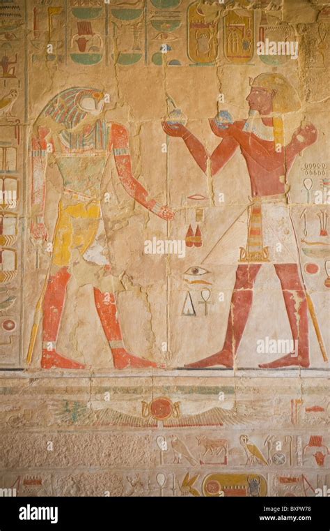 Paintings On Wall Of Mortuary Temple Of Hatshepsut Or Deir El-Bahri Stock Photo - Alamy