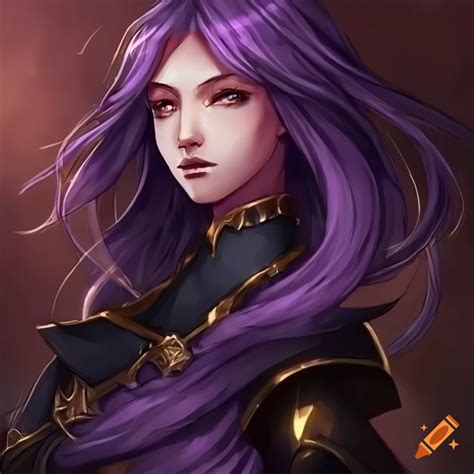 Anime portrait of a timid young lady with dark purple hair on Craiyon