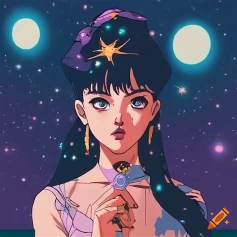 90s anime aesthetic portrait of a woman in space on Craiyon