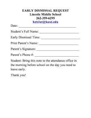 Early Dismissal Email - Fill Online, Printable, Fillable, Blank | pdfFiller