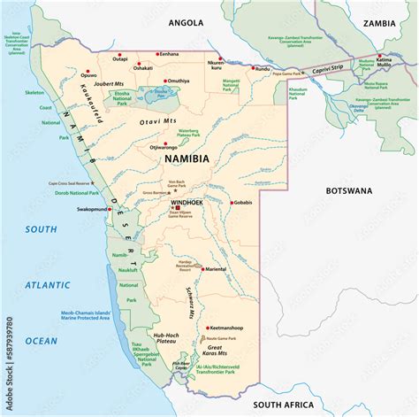 Detailed vector map of wildlife sanctuaries in Namibia Stock Vector ...