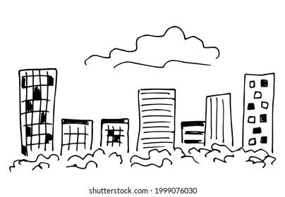 Simple Vector Black Outline Drawing Cityscape Stock Vector (Royalty ...