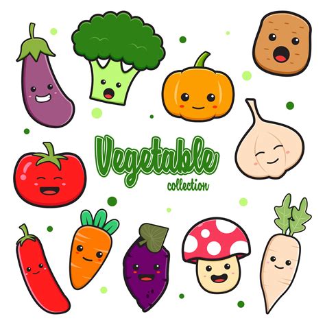 Set collection of cute vegetable cartoon doodle clip art illustration ...