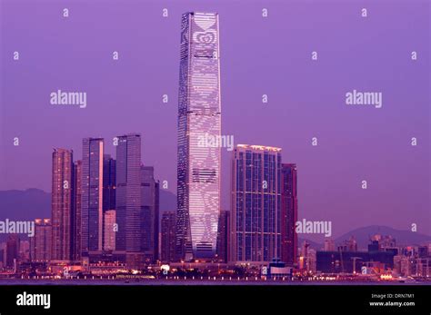 The new Kowloon skyline and the tallest building in Hong Kong, The International Commerce Center ...