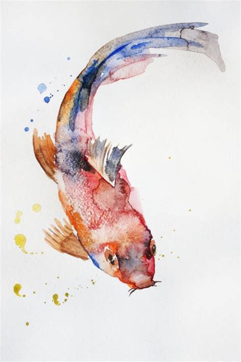 ORIGINAL Watercolor Painting Koi Fish Gold Fish Sea Children Room Art ...