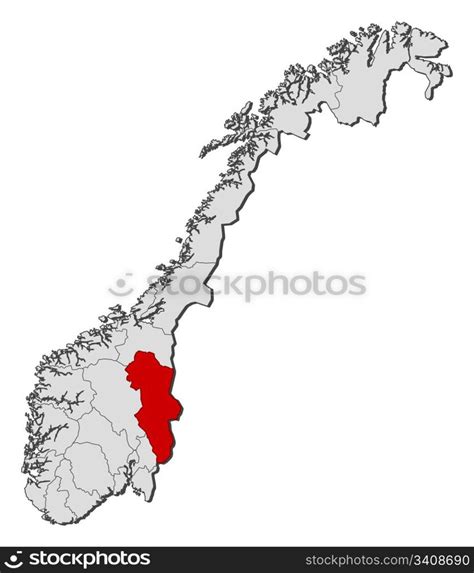 Map of Norway, Hedmark highlighted. Political map of Norway with the ...