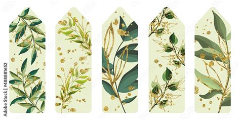 Vector illustration Set of five bookmarks decorated with botanical art ...