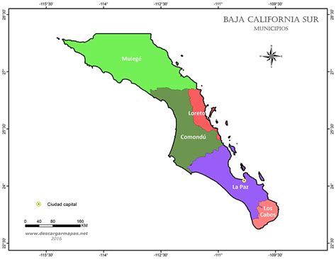 Mapa simple de municipios de Baja California Sur | DESCARGAR MAPAS