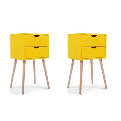2PC Nightstand with 2 Sliding Drawers, Wood Sofa Side Table, Modern End ...