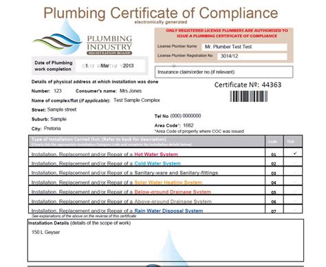 Plumbing Certificate of Compliance | Supa Nova