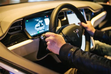 Berlin, October 2, 2017: Interior of an Electric Car Tesla Model X. the ...