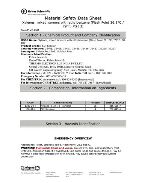 Material Safety Data Sheet - Fisher Scientific: Lab Equipment