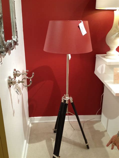 High Point Market 2012-Barbara Cosgrove's handsome tripod floor lamp with red shade. Tripod ...