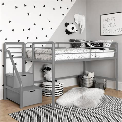 DHP Junior Metal Loft Bed with Storage Steps, Twin Size, Silver/Gray - Walmart.com - Walmart.com