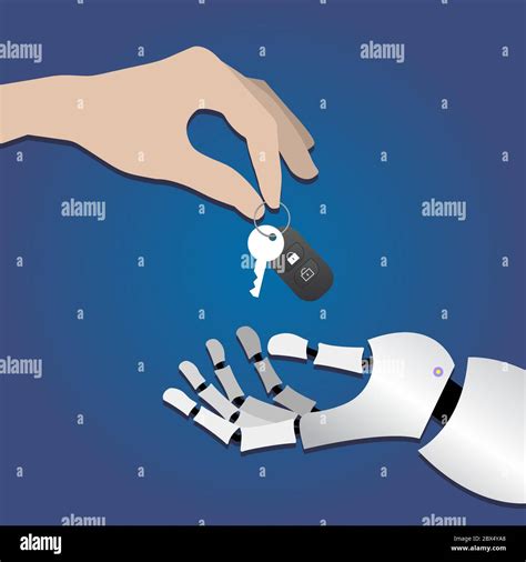 human hand gives car keys to robot hands on dark blue background Stock Vector Image & Art - Alamy