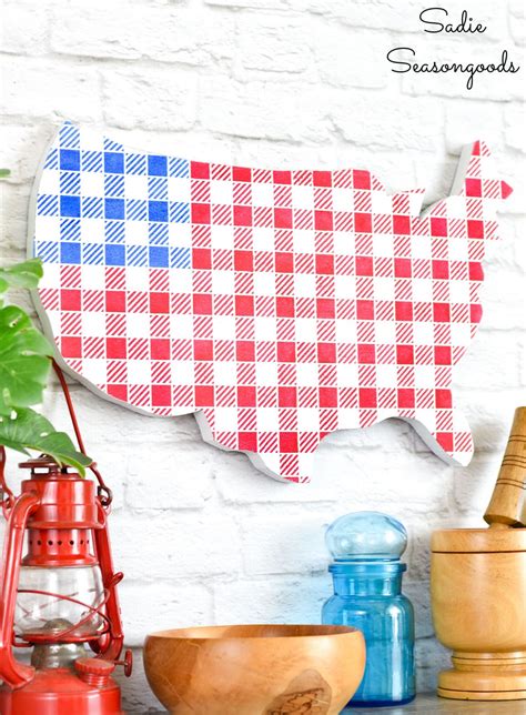 American Flag Decor with a Buffalo Plaid Stencil