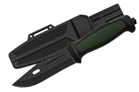 Tactical Knife | Black 4.25" Fixed-Blade Glass Breaker Handl