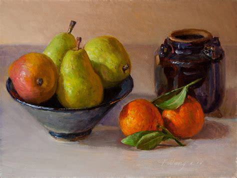 Wang Fine Art: pears orange still life oil painting a day contemporary ...