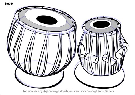 Learn How to Draw a Tabla (Musical Instruments) Step by Step : Drawing Tutorials