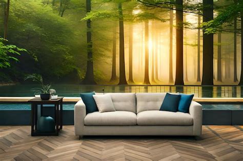 Premium Photo | A beautiful forest wallpaper mural in a living room