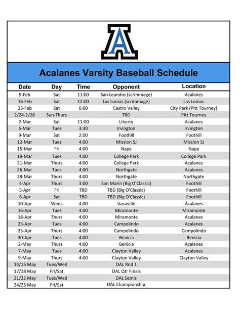 Acalanes Varsity Baseball Schedule2 2019 – Acalanes Boosters