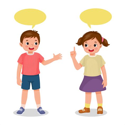 cute kids little boy and girl talking each other with speech bubble ...