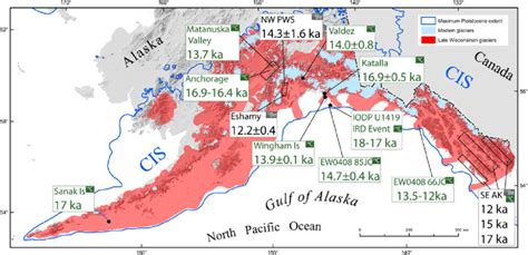 Map showing ages of late Quaternary deglaciation along the Alaskan ...