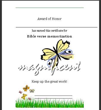 Sunday School Certificate - Bible Verse Memorized