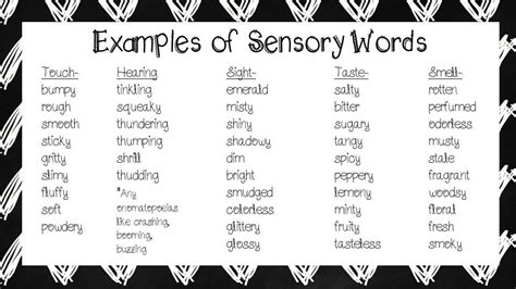 A mini anchor chart for teaching sensory words, imagery, and ...