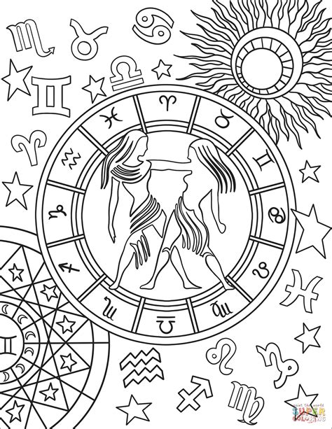 Gemini Zodiac Sign coloring page | Free Printable Coloring Pages New Year Coloring Pages, Easy ...