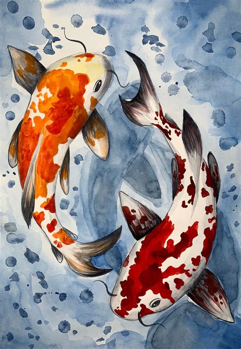 Koi Fisch Original Aquarell Kunstwerk Geschenk für ihn Wand | Etsy