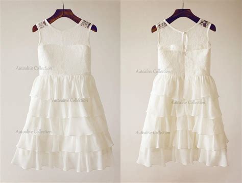 Ivory Lace Chiffon Flower Girl Dress Cupcake/Tiered Communion/Baptism/Junior Bridesmaid Dress ...