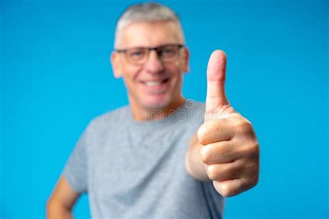 Happy Positive Handsome Old Man Shows Ok Sign Over Blue Background Stock Image - Image of male ...