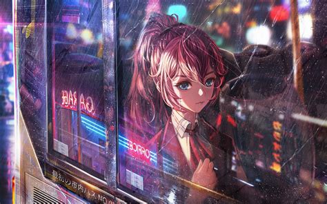 1680x1050 Anime Girl Bus Window Neon City 4k Wallpaper,1680x1050 ...