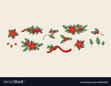 Christmas symbols set holly for winter Royalty Free Vector