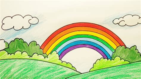 How to Draw Rainbow Step by Step // Easy rainbow scenery drawing - YouTube