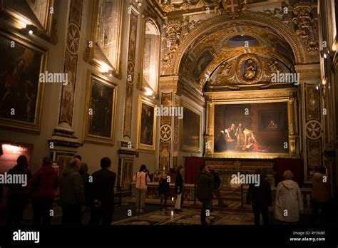 Caravaggio paintings in St John's Co-Cathedral, in Valletta, Malta, 22 February 2019 Stock Photo ...