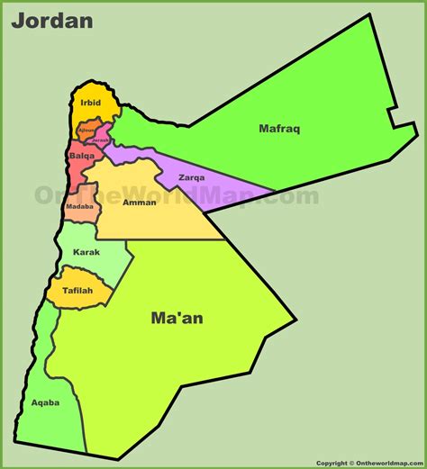 Administrative map of Jordan - Ontheworldmap.com