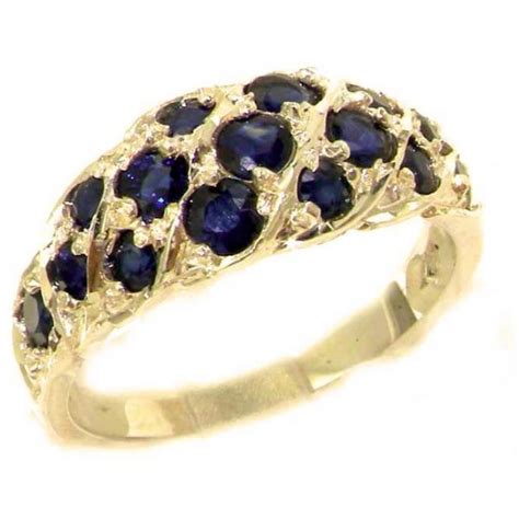 Luxury Ladies Solid 9ct Gold Natural Blue Sapphire Band Ring - LBG ...